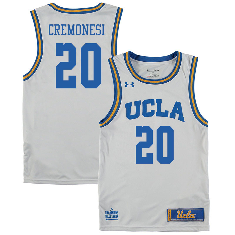 Men #20 Logan Cremonesi UCLA Burins College Basketball Jerseys Sale-White - Click Image to Close